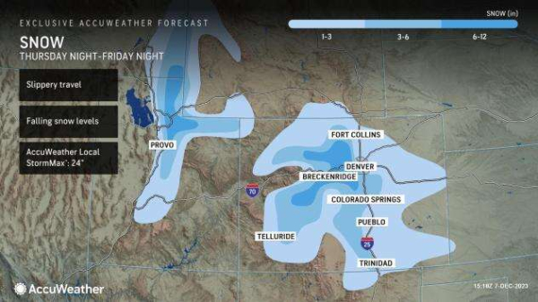 Winter storm to bring travel trouble, more than foot of snow to Rockies