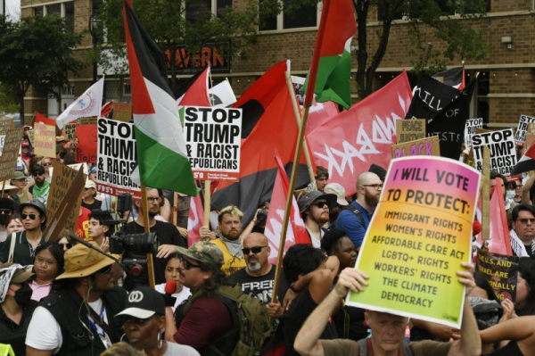 Thousands of protesters gather outside Republican National Convention amid tight security Thousands of protesters gather outside Republican National Convention amid tight security