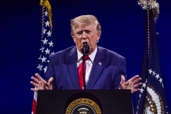 Trump hypes achievement in weather-dampened America 250 speech